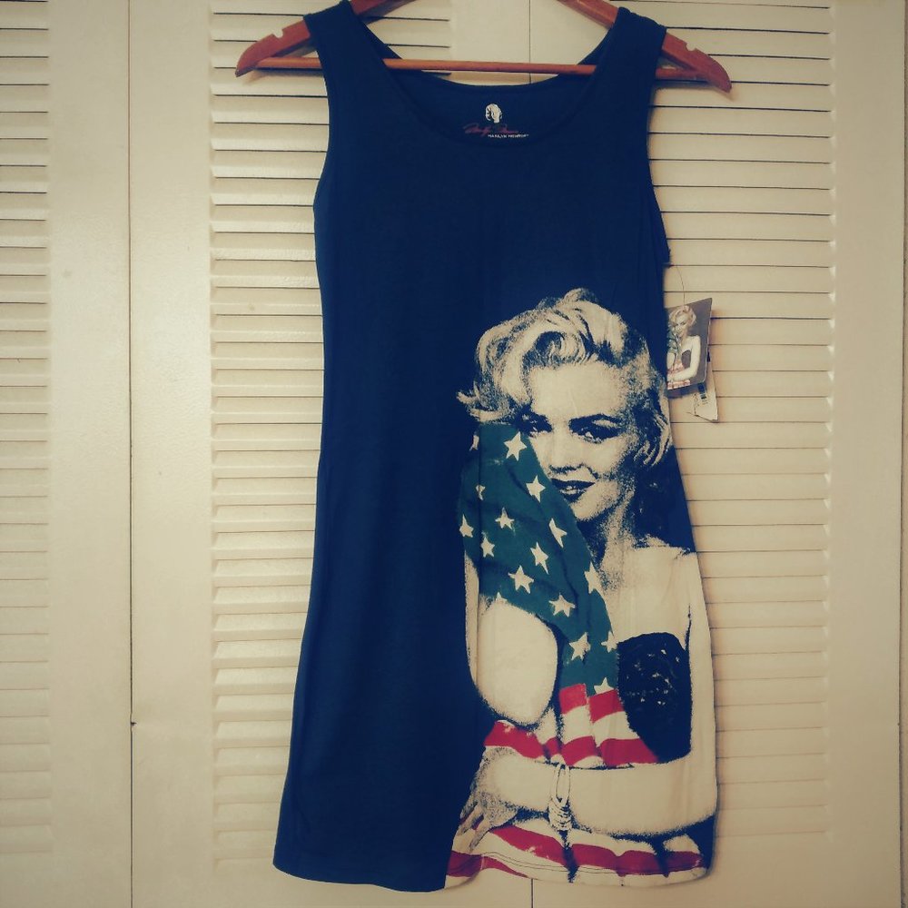 Marilyn Monroe USA Flag Tank Dress Navy XS Tags